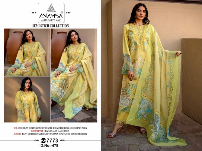 Anamsa 478 To 480 Embroidery Cotton Pakistani Suits Wholesale Market In Surat
